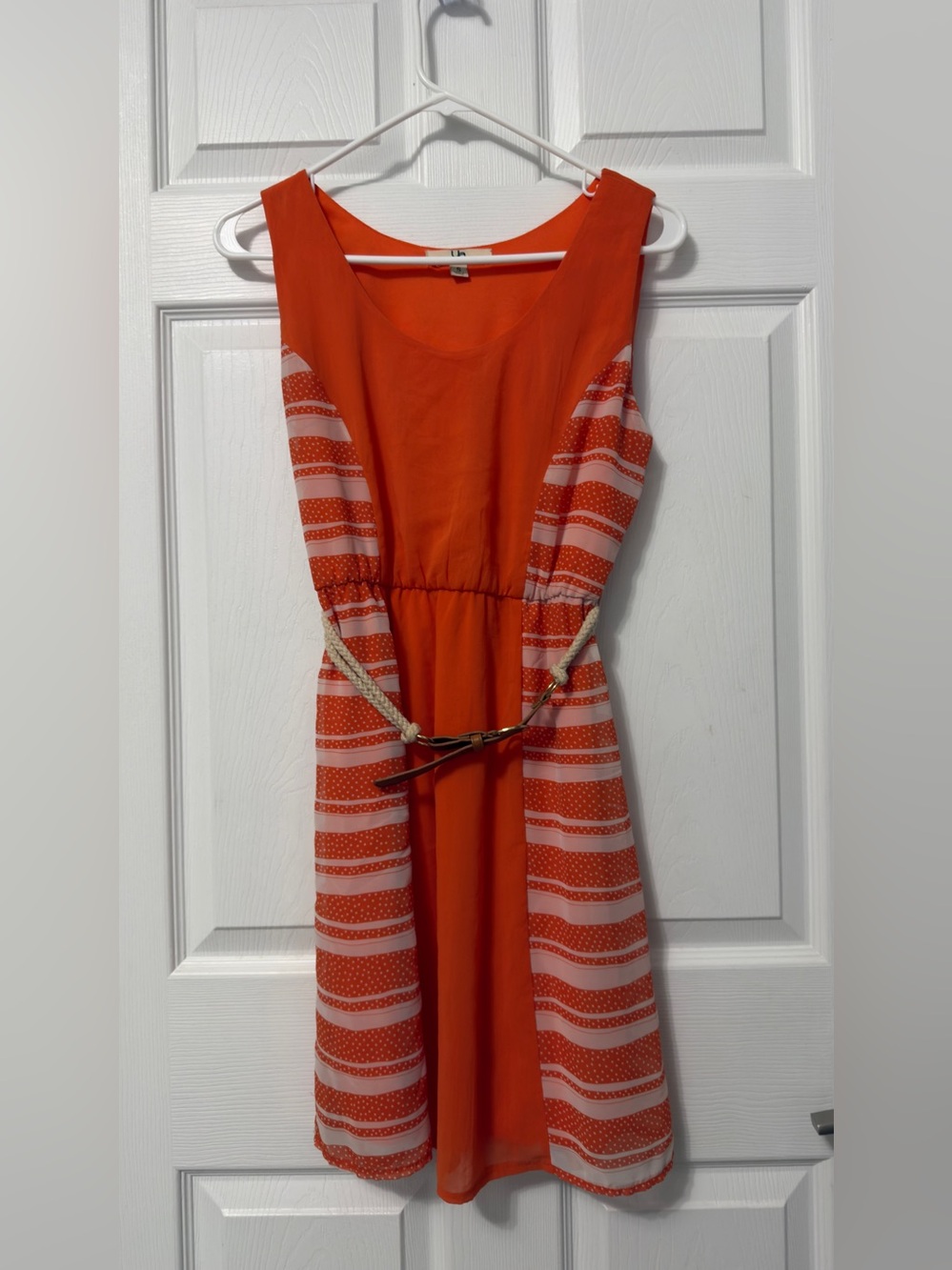Ya Los Angeles Orange Striped Midi Dress with Rope Belt
